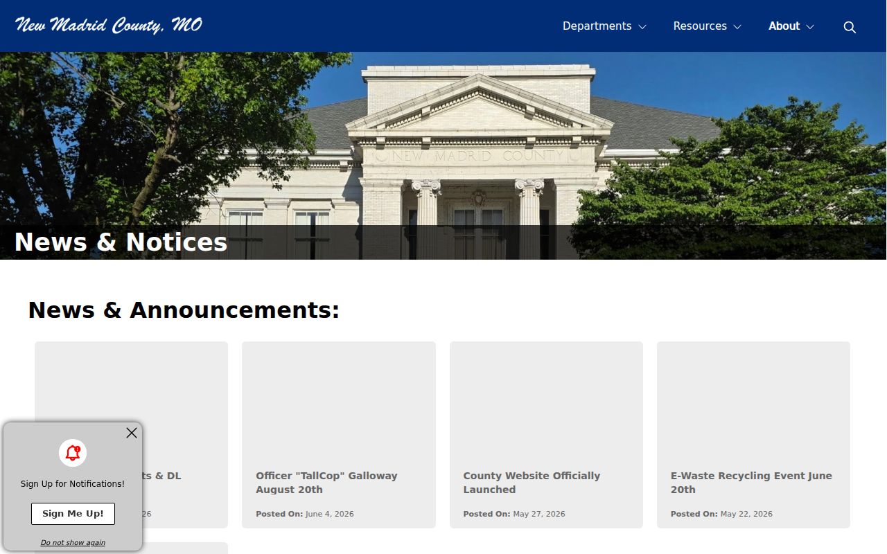 New Madrid County case search source image for official county announcements