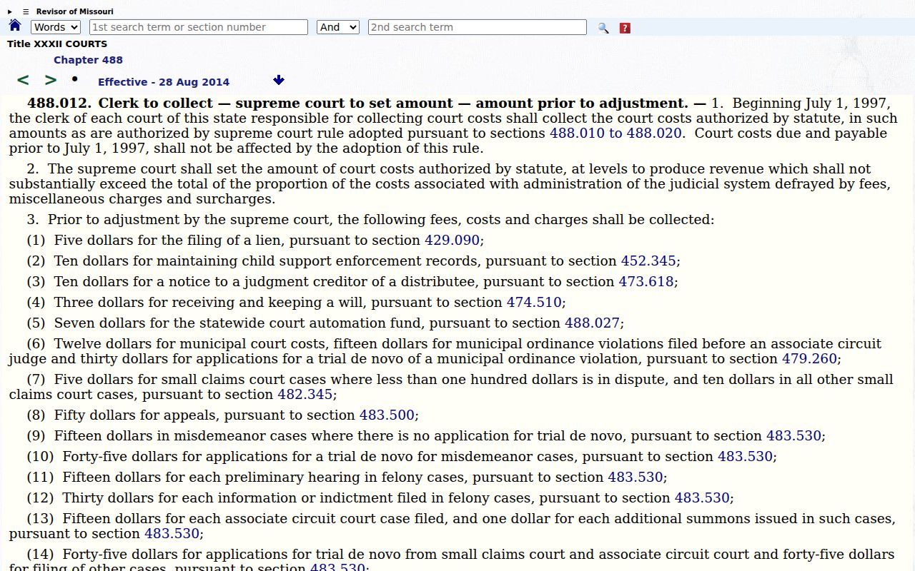 New Madrid County court record source for Missouri statutory court-cost categories