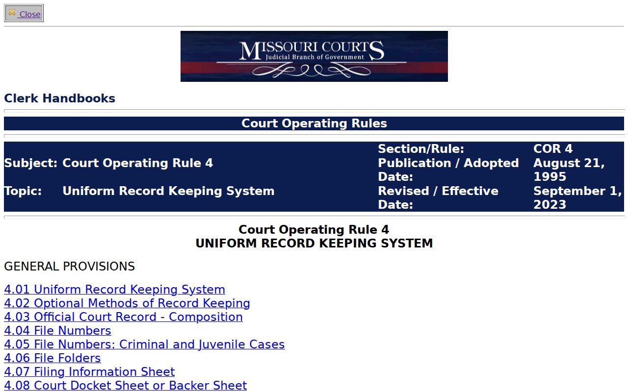 New Madrid County court docket source for Missouri Court Operating Rule 4 access requirements