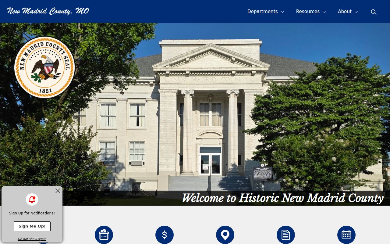 New Madrid County court docket source showing official county courthouse and department information