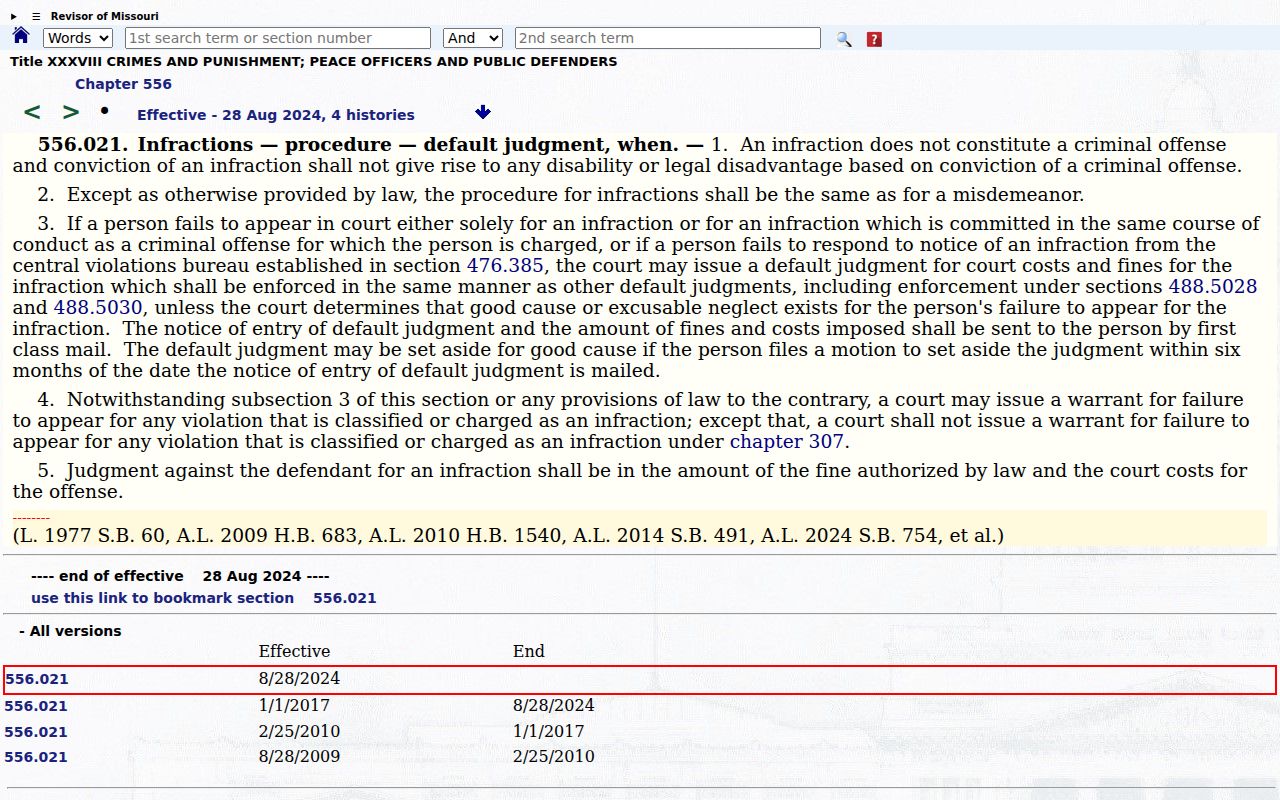 New Madrid County traffic ticket source for Missouri infraction classification